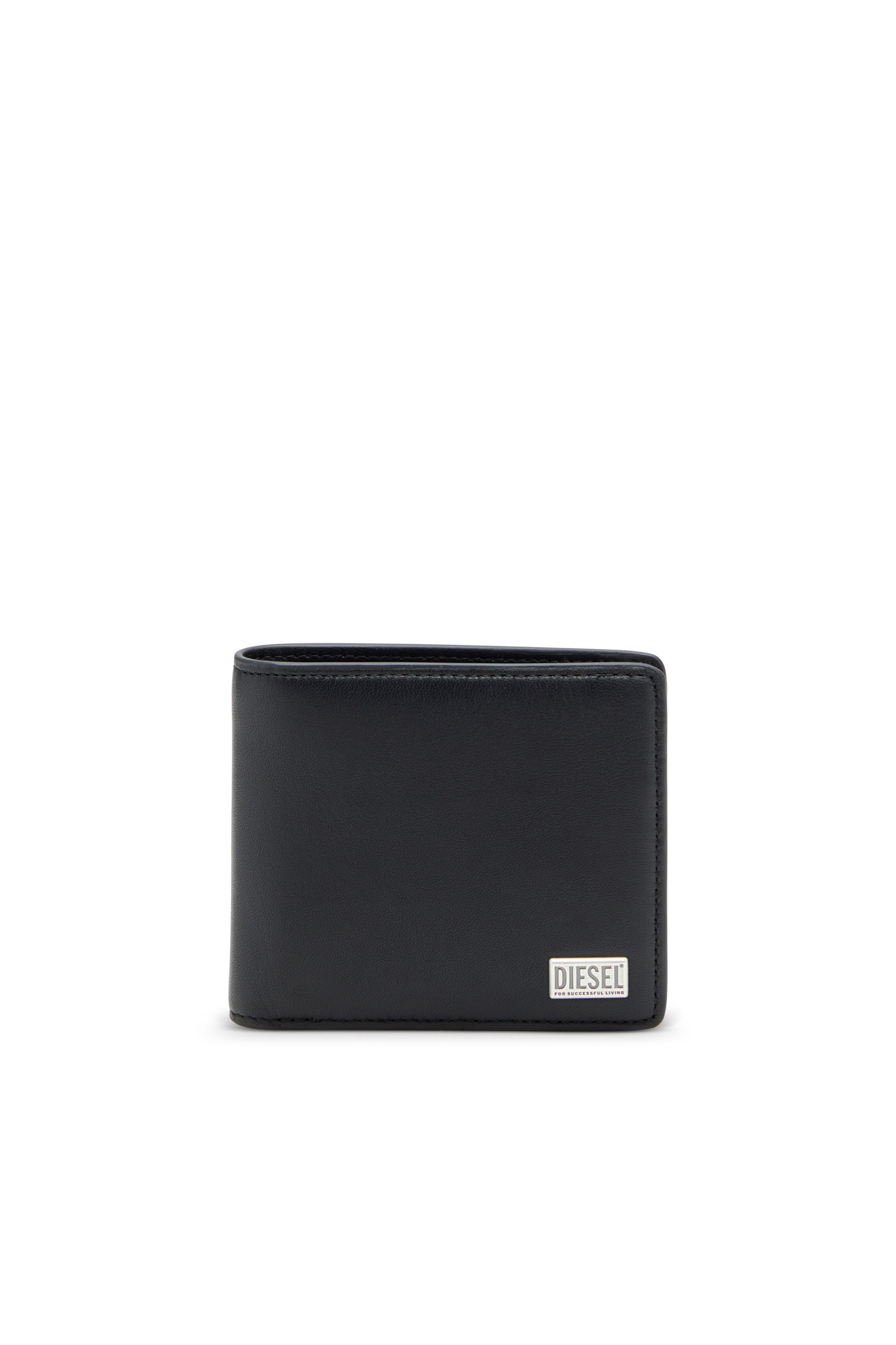 Diesel - BISCOTTO BI FOLD COIN S 3D, Herren Portemonnaie im Faltdesign aus semi-glänzendem Leder in Schwarz - 1