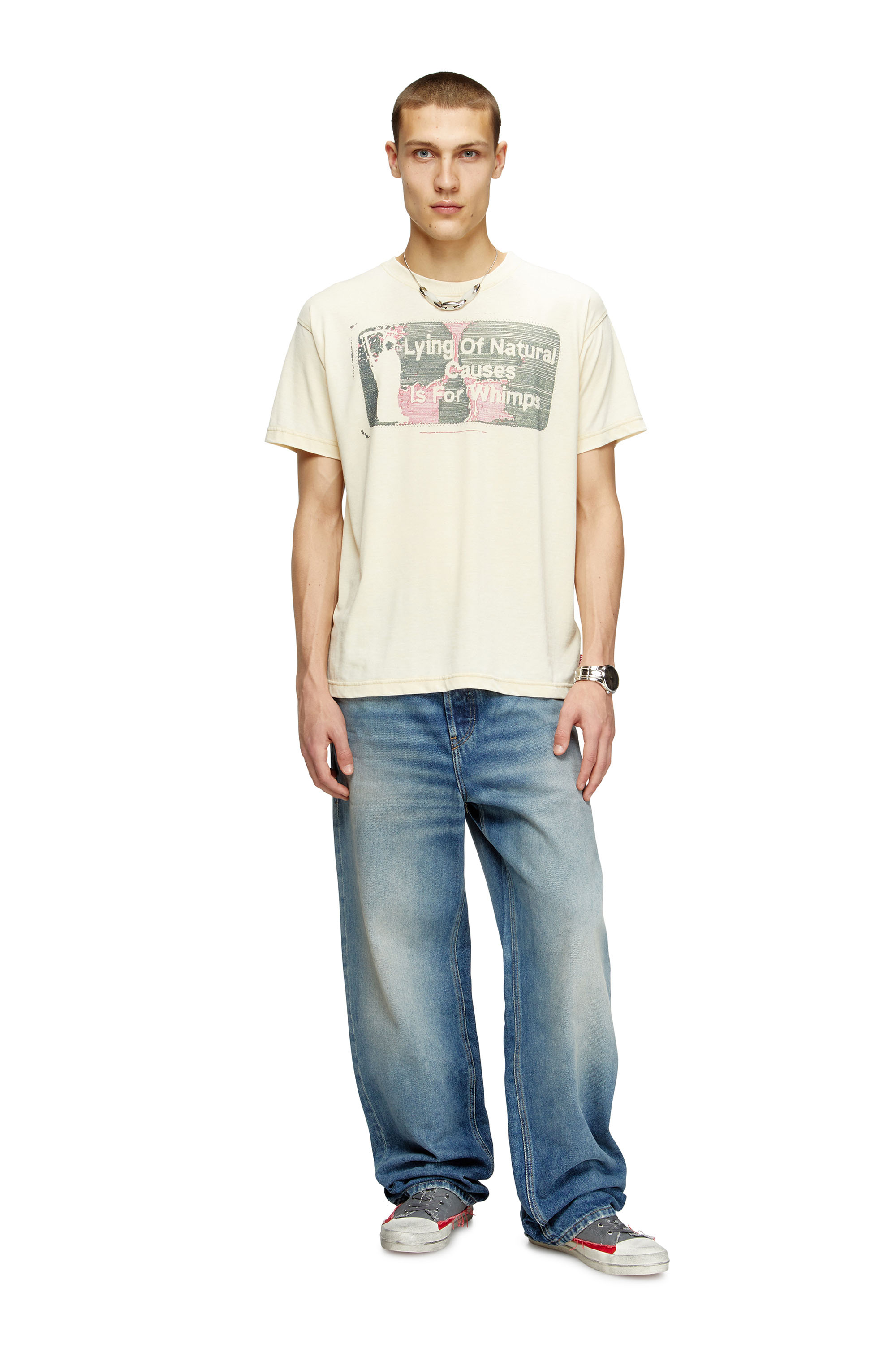 Diesel - T-NORM-T2, Herren Slogan-T-Shirt mit Burnout-Waschung in Beige - 2