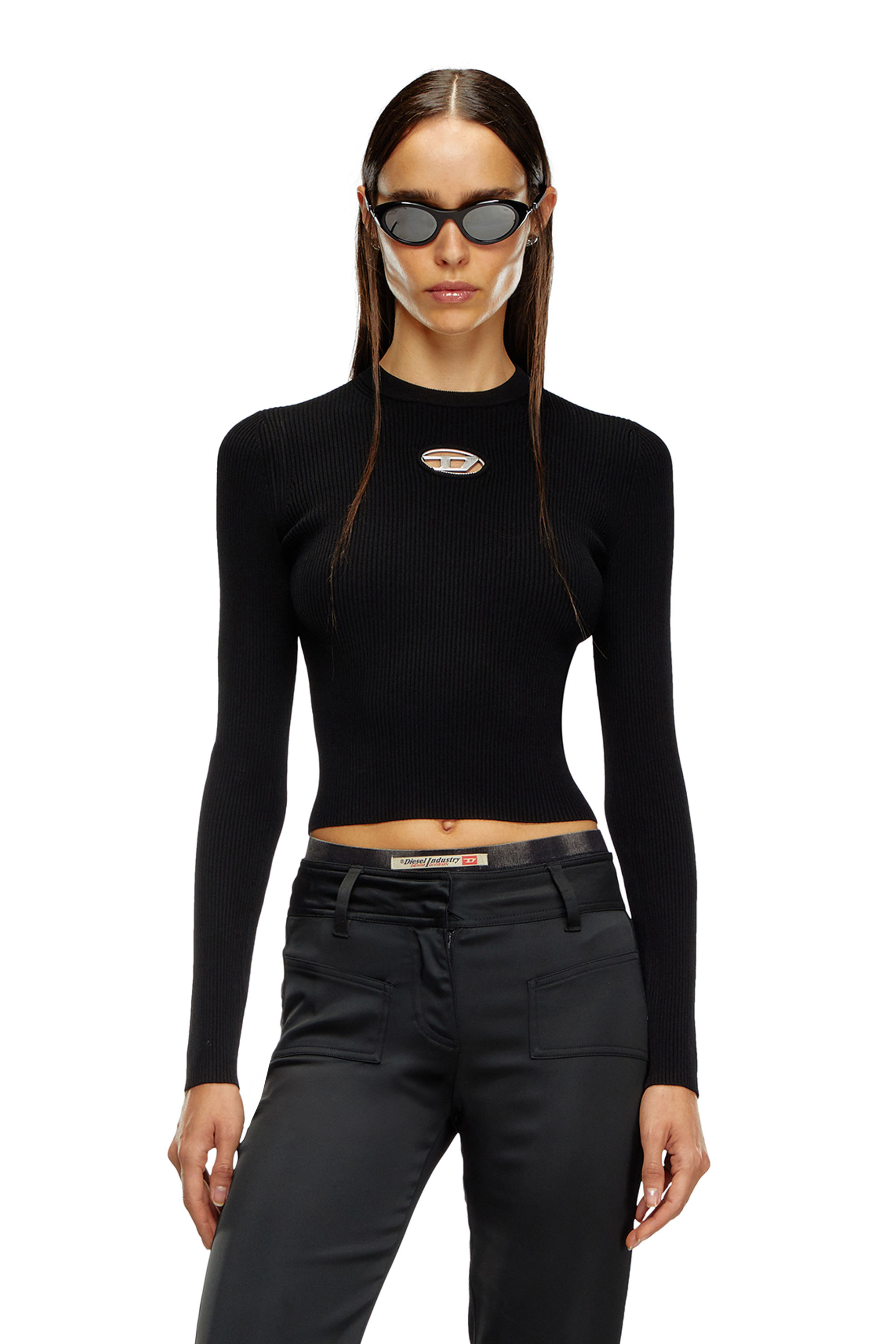Diesel - M-VALARI, Damen Rippstrick-Top aus einer Viskosemischung mit Oval D in Schwarz - 1