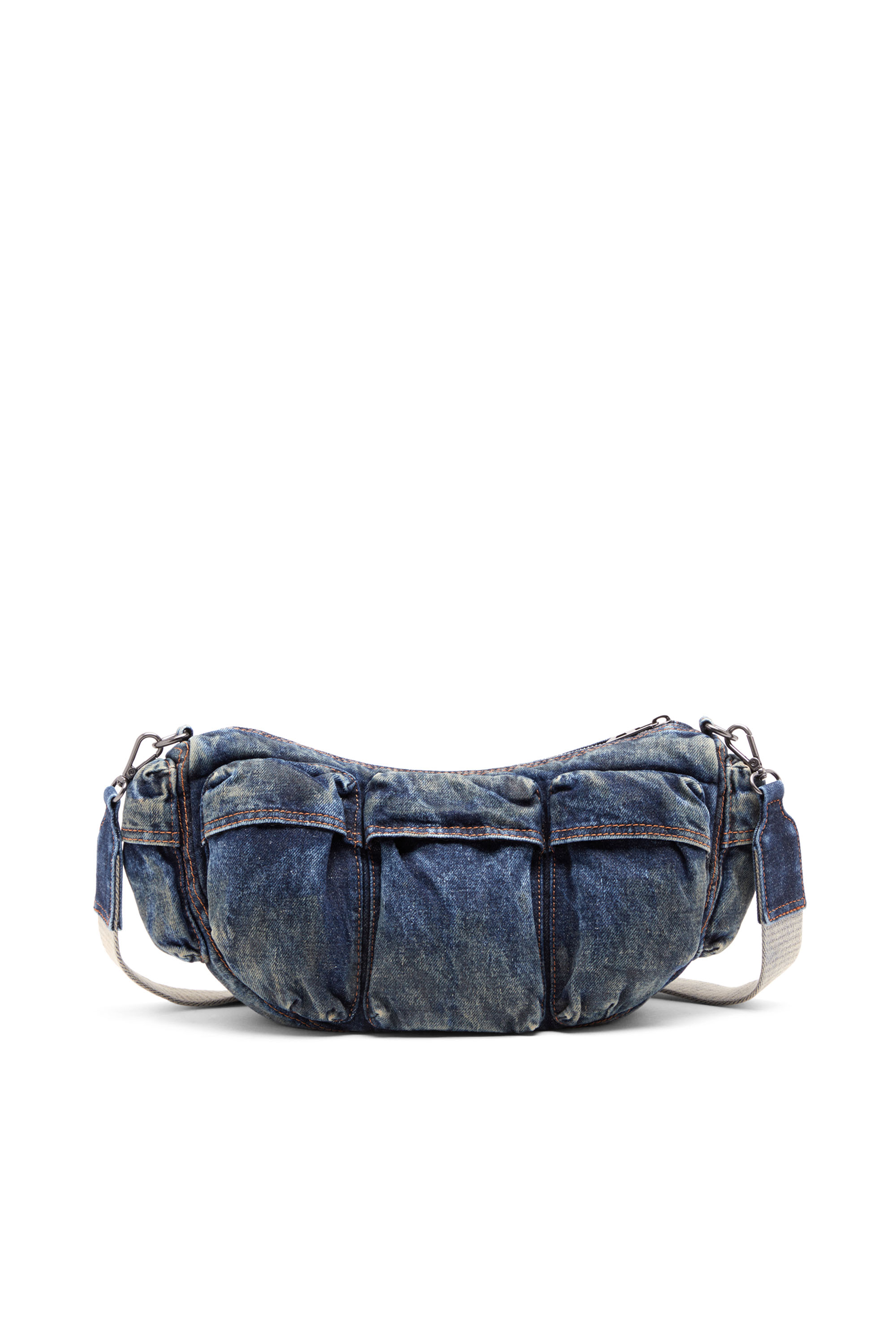 Diesel - RE-EDITION TRAVEL 3000 SHOULDER BAG X, Unisex Travel 3000-Multipocket-Tasche aus behandeltem Denim in Blau - 3