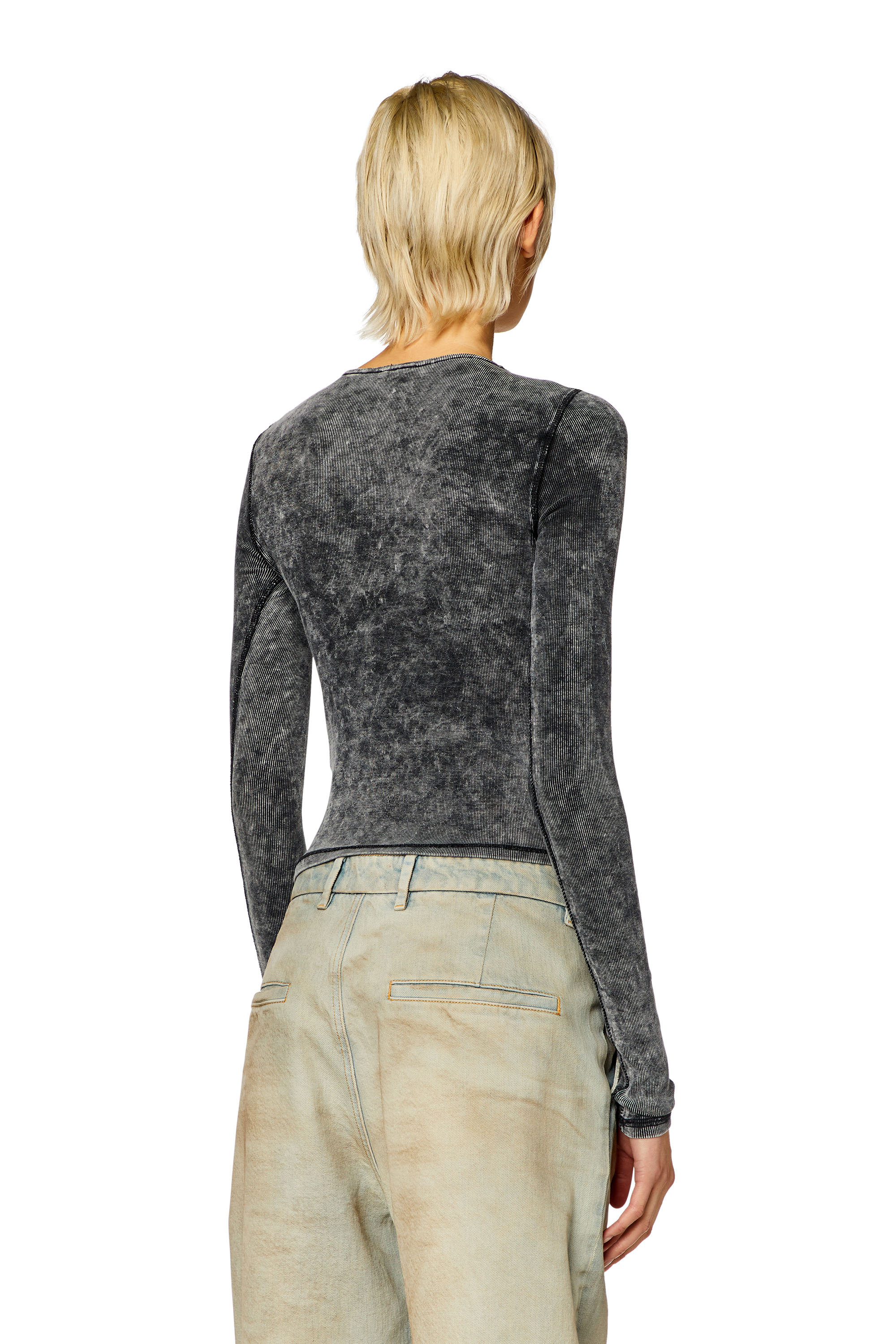 Diesel - T-RESPEC-LS, Damen Geripptes Top mit oval D-Plakette in Dunkelgrau - 4