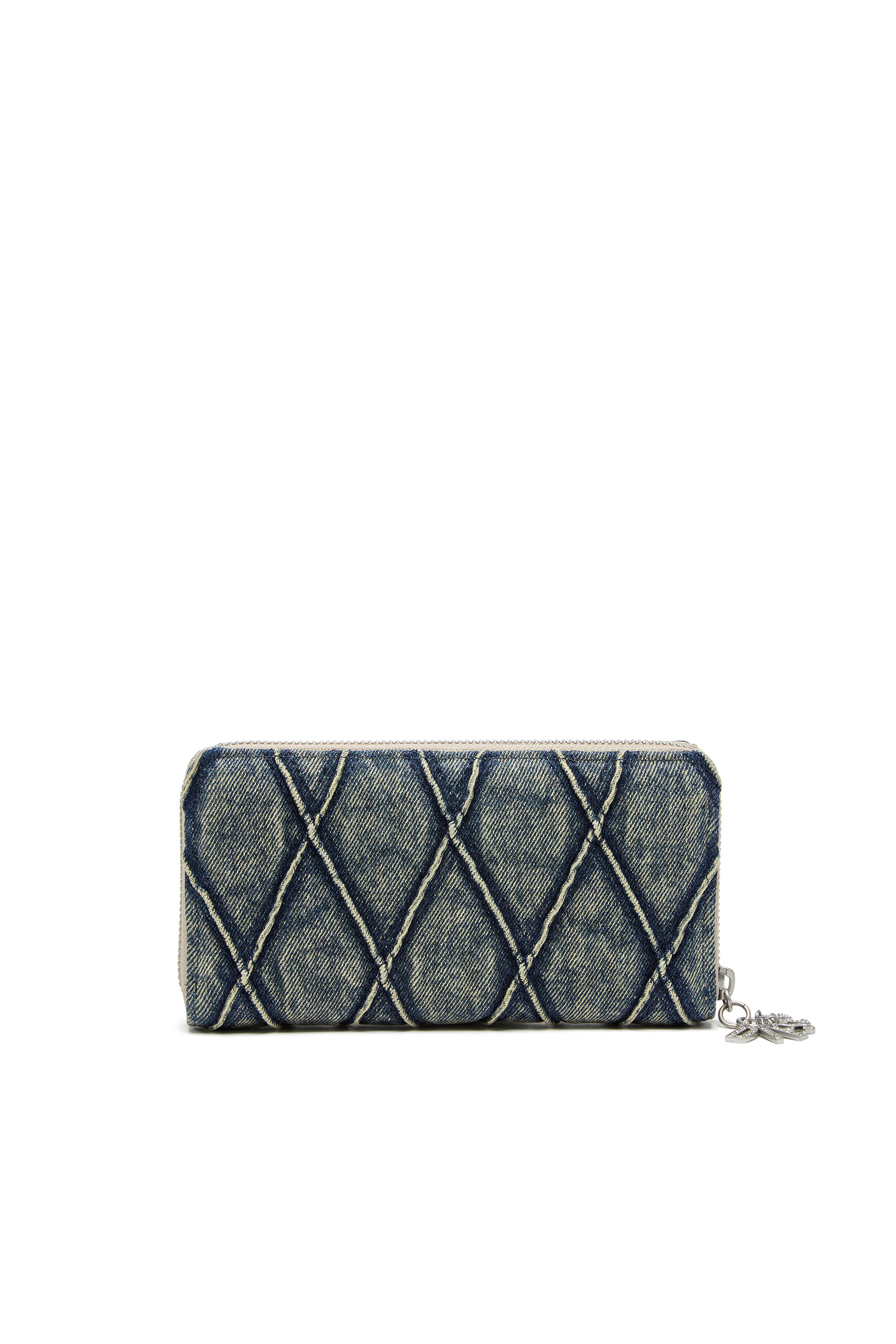 Diesel - CHARM-D CONTINENTAL ZIP L, Damen Reißverschluss-Portemonnaie aus gestepptem Argyle-Denim in Dunkelblau - 2