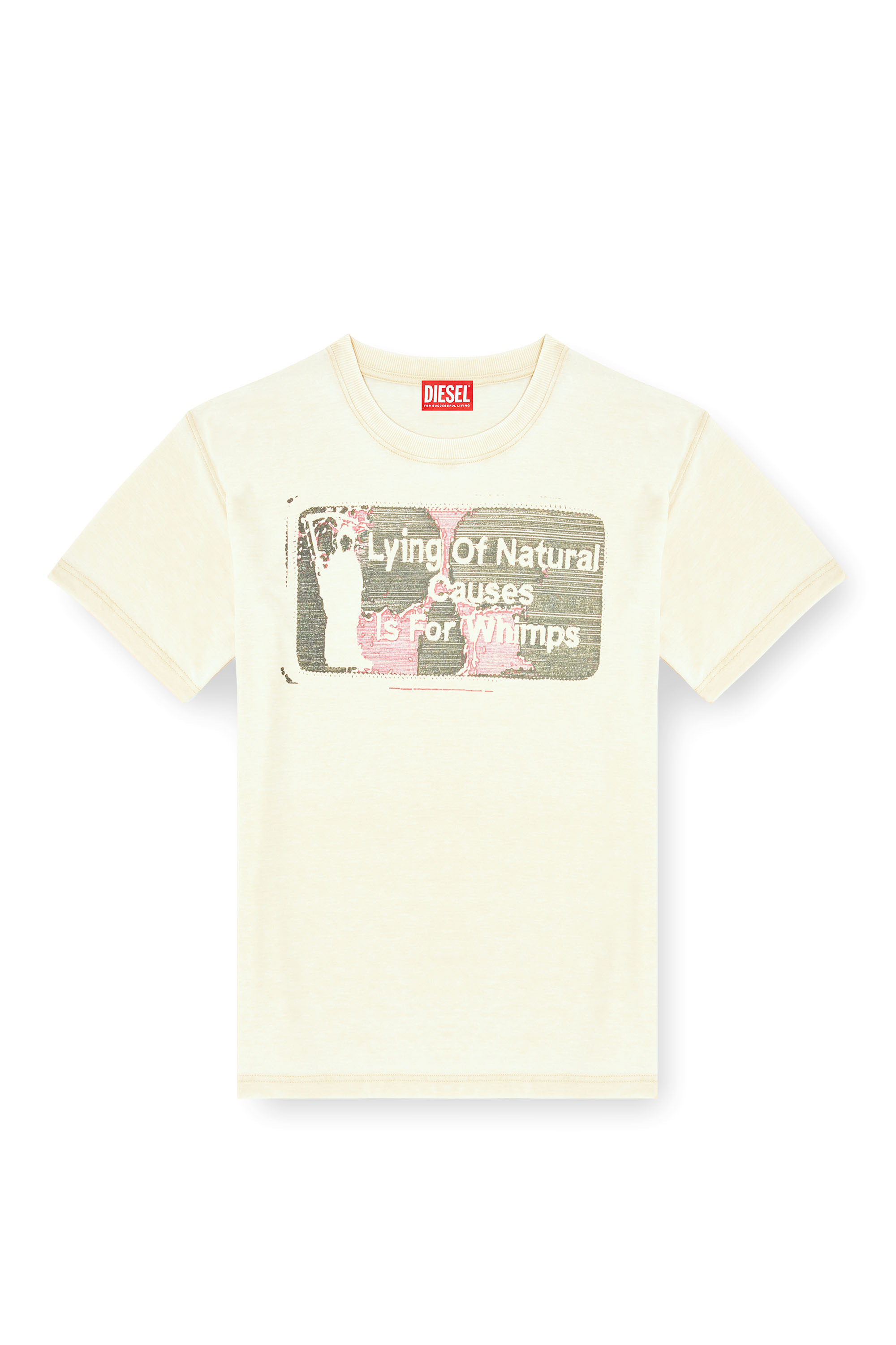 Diesel - T-NORM-T2, Herren Slogan-T-Shirt mit Burnout-Waschung in Beige - 3