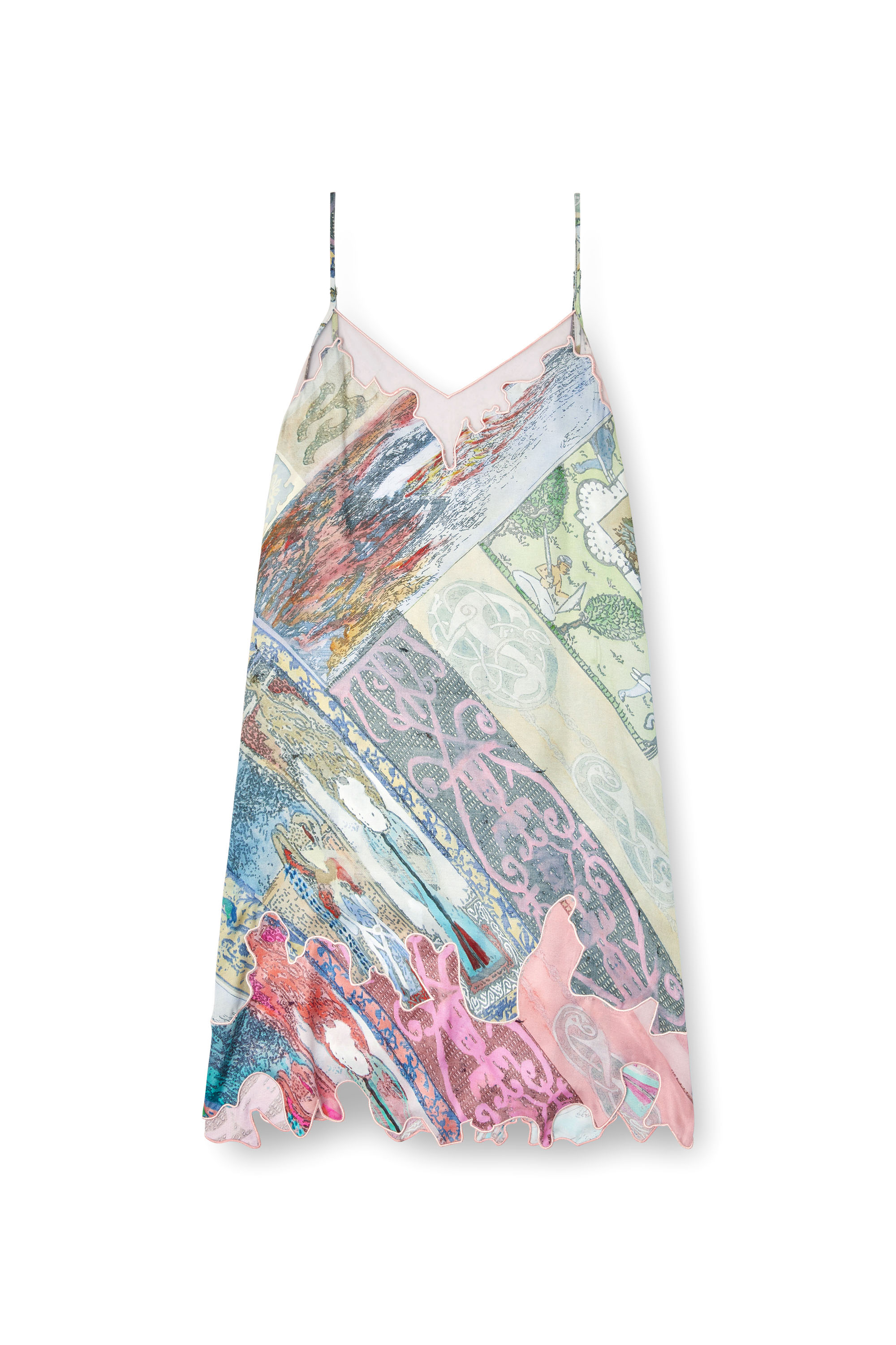 Diesel - D-ARIA, Damen Slipdress aus Viskose mit Wappen-Print in Grün/Rosa - 3